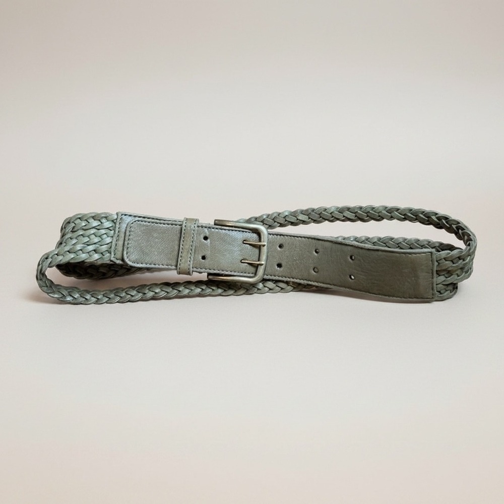 Hobo International | Braided Leather Belt Medium Olive Green Double Prong Buckle